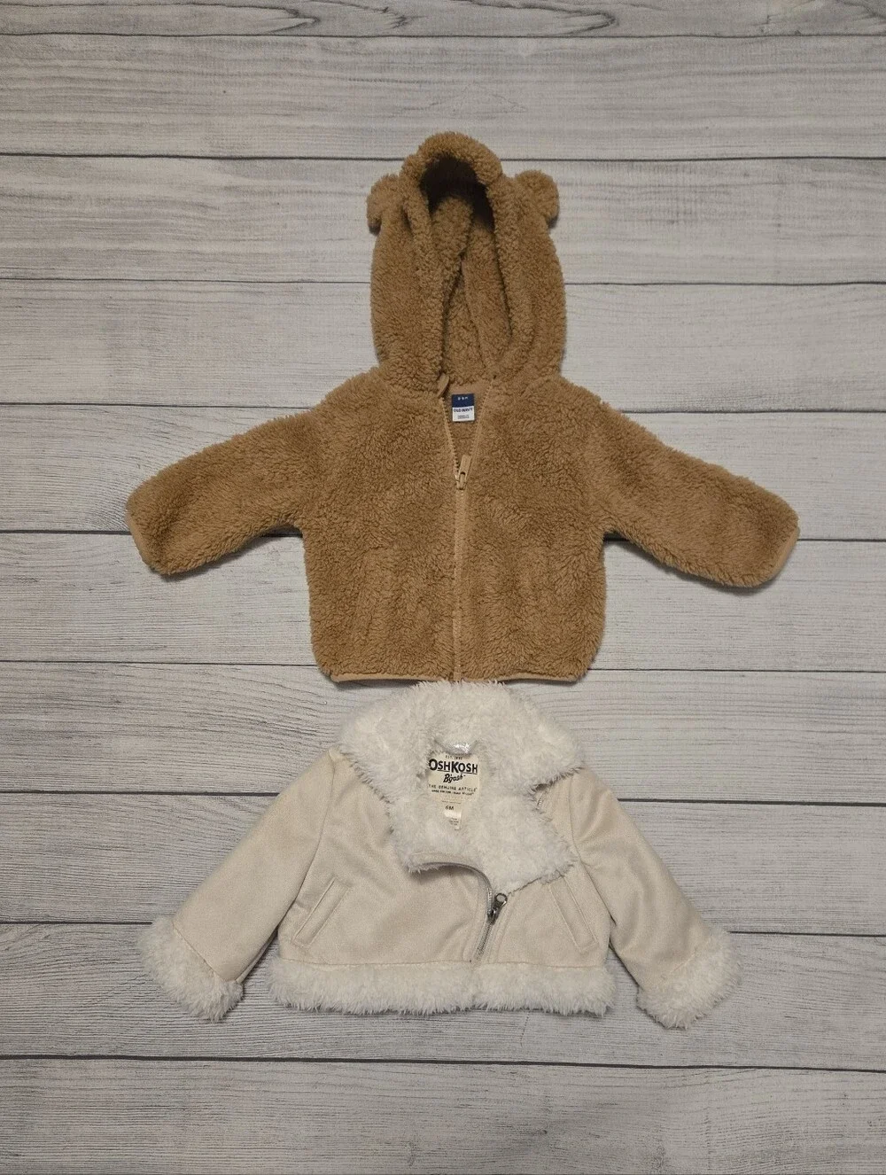 Brown Teddy Bear Hooded Jacket + Cream Sherpa Moto Jacket (Set)